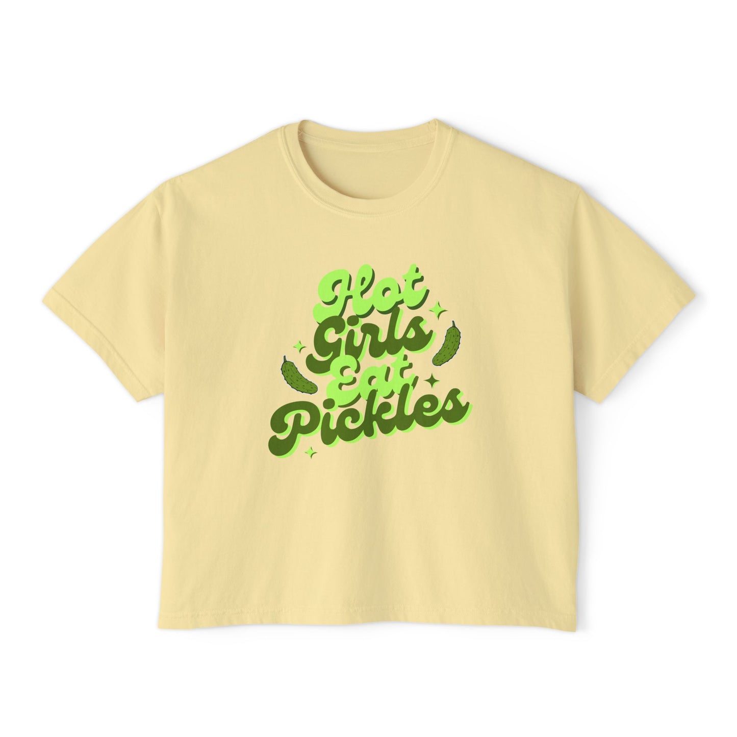 'Hot Girls Eat Pickles' Boxy Crop Tee - Green