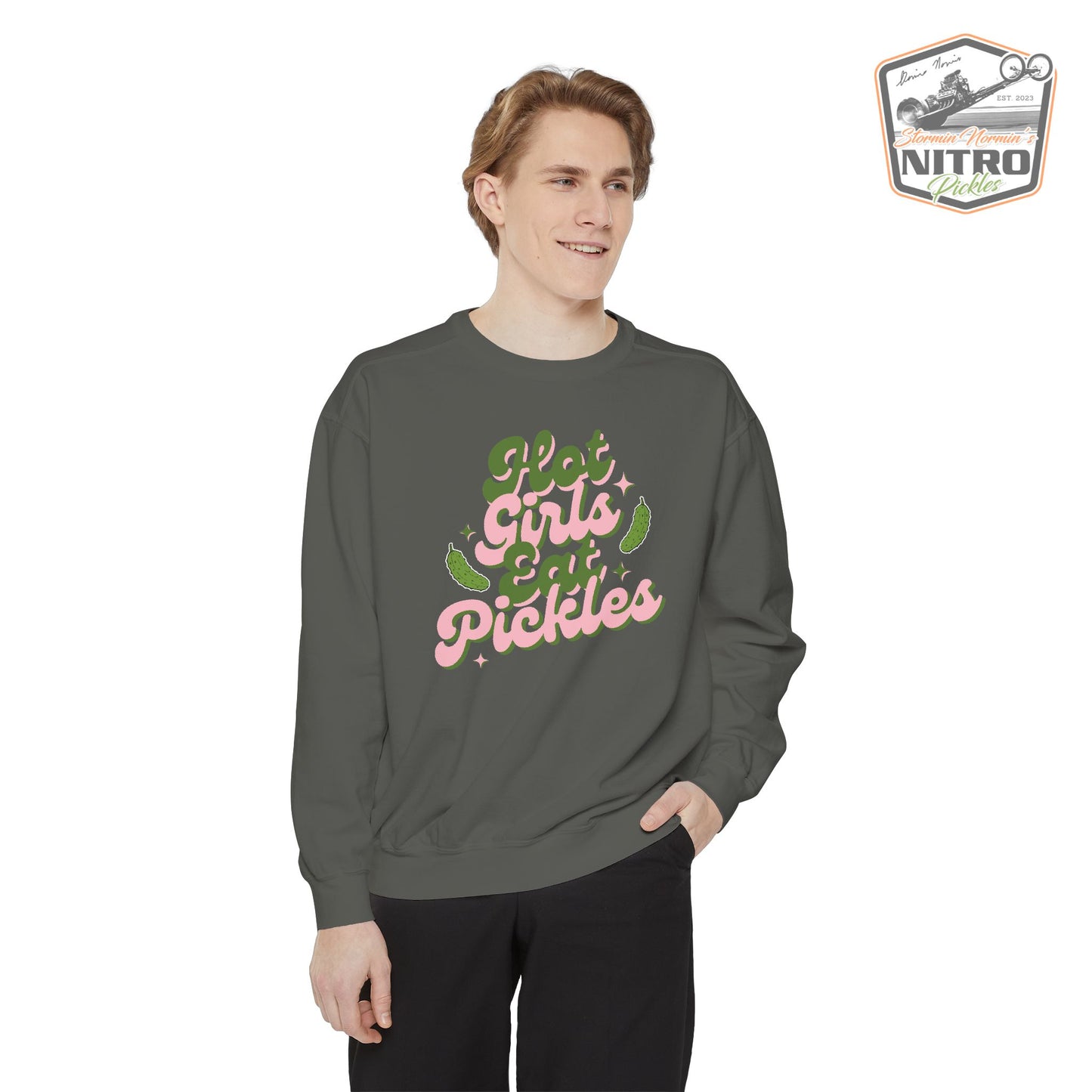 'Hot Girls Eat Pickles' Crewneck Sweatshirt - Pink
