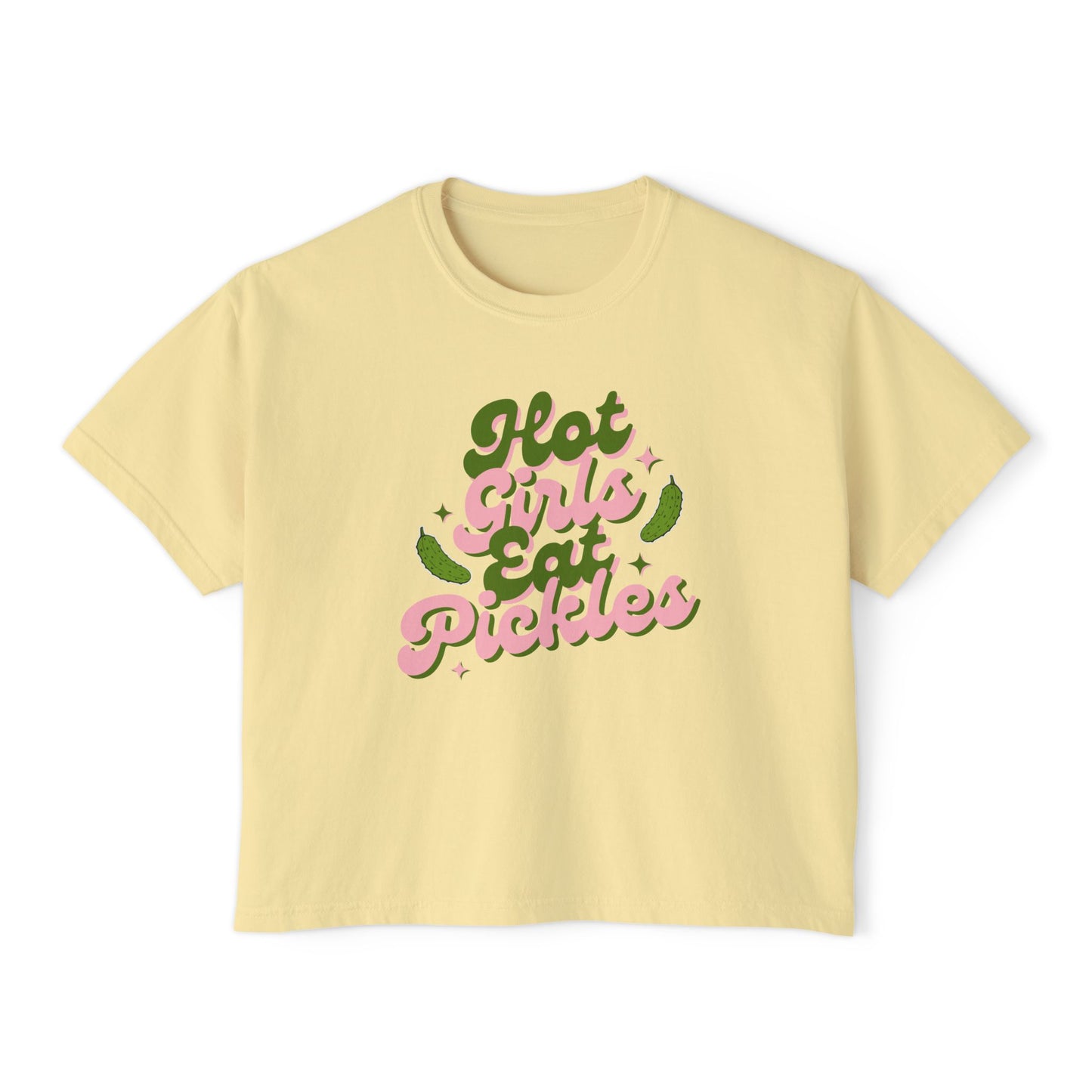 'Hot Girls Eat Pickles' Boxy Crop Tee - Pink