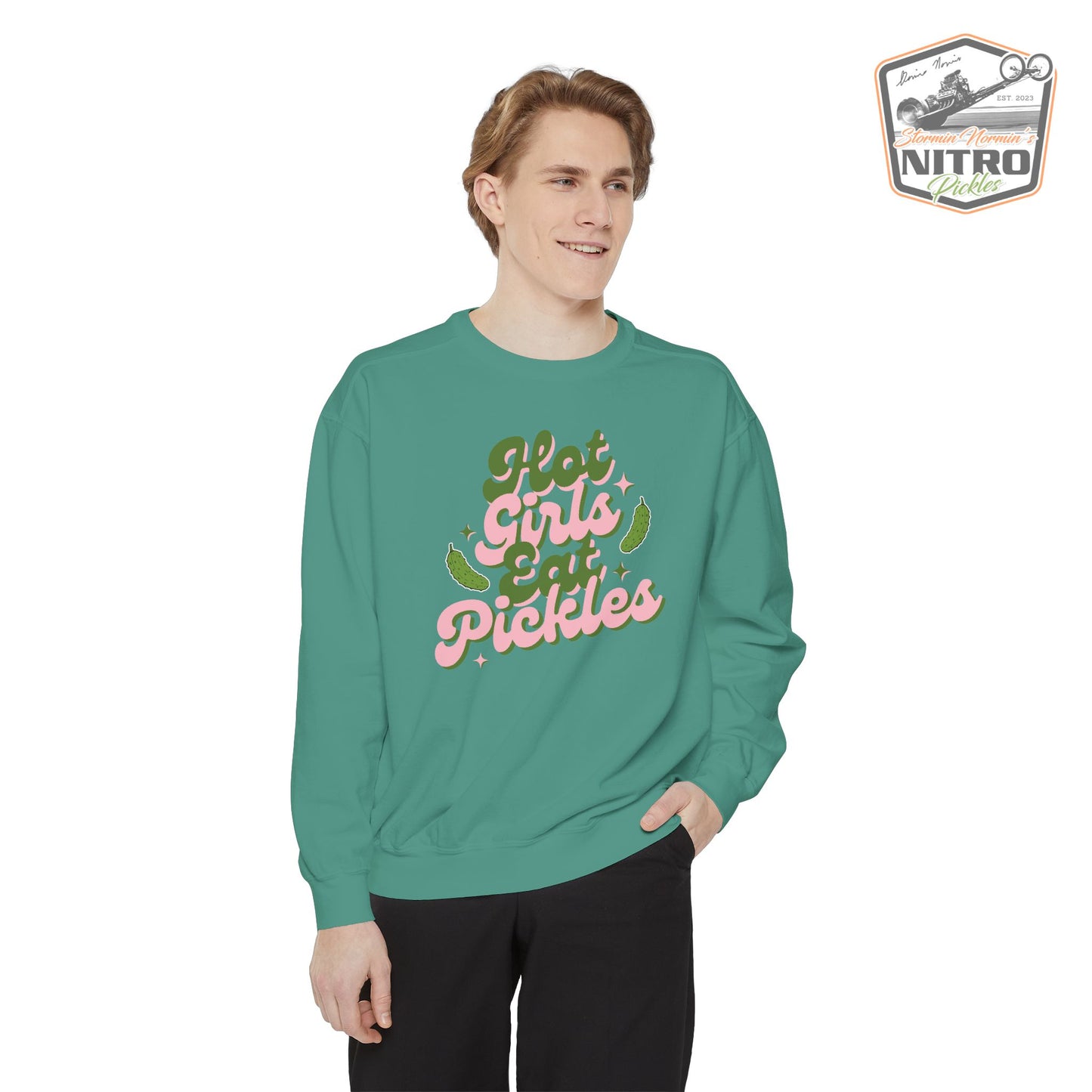 'Hot Girls Eat Pickles' Crewneck Sweatshirt - Pink