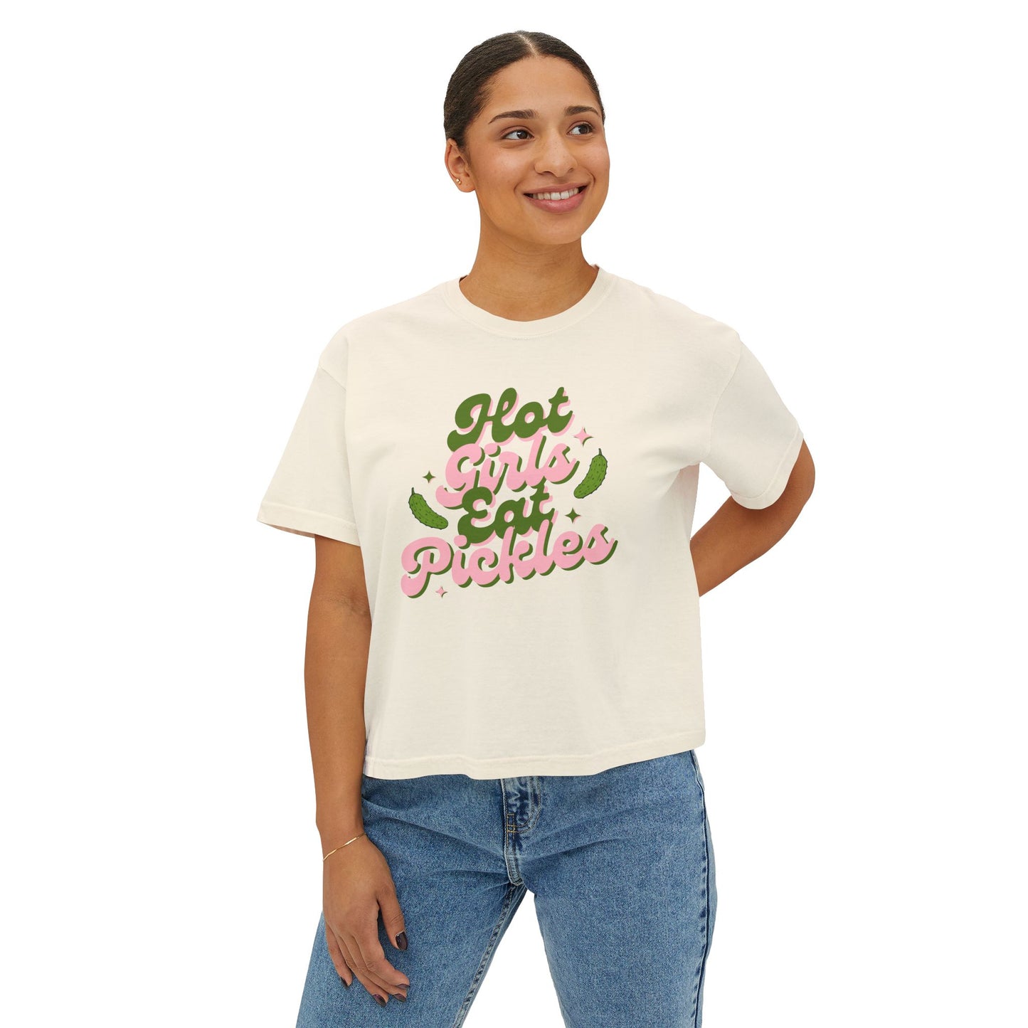 'Hot Girls Eat Pickles' Boxy Crop Tee - Pink
