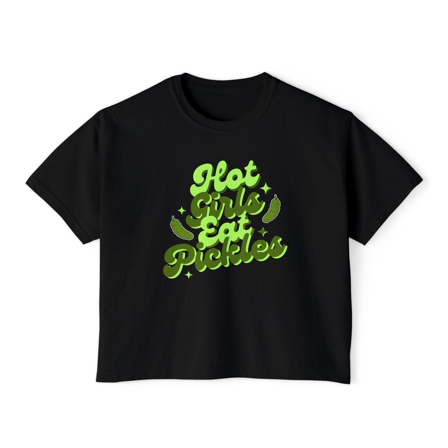 'Hot Girls Eat Pickles' Boxy Crop Tee - Green