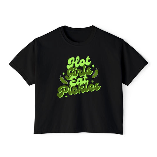 'Hot Girls Eat Pickles' Boxy Crop Tee - Green