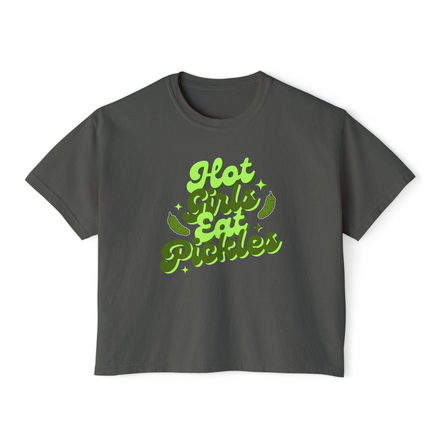 'Hot Girls Eat Pickles' Boxy Crop Tee - Green