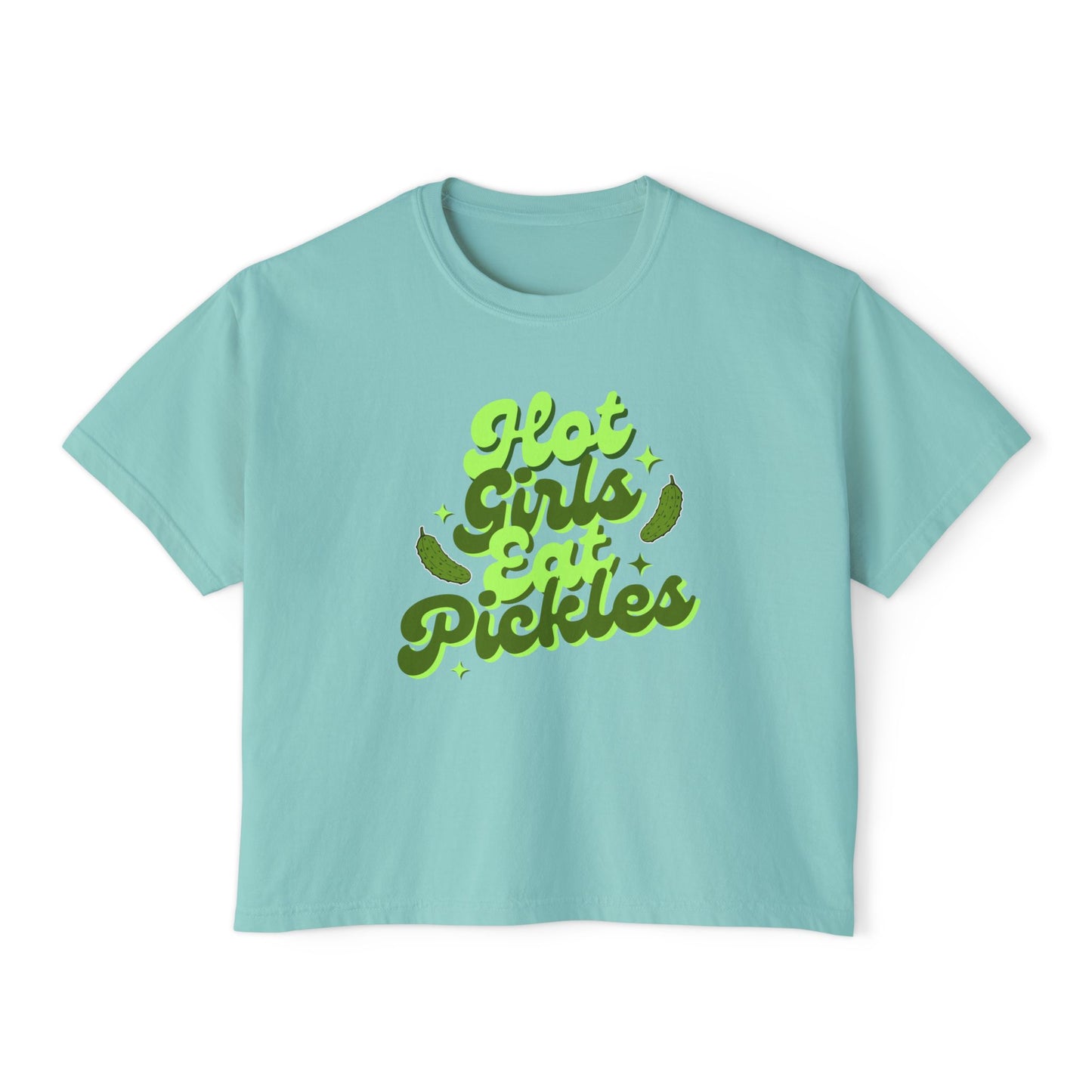 'Hot Girls Eat Pickles' Boxy Crop Tee - Green