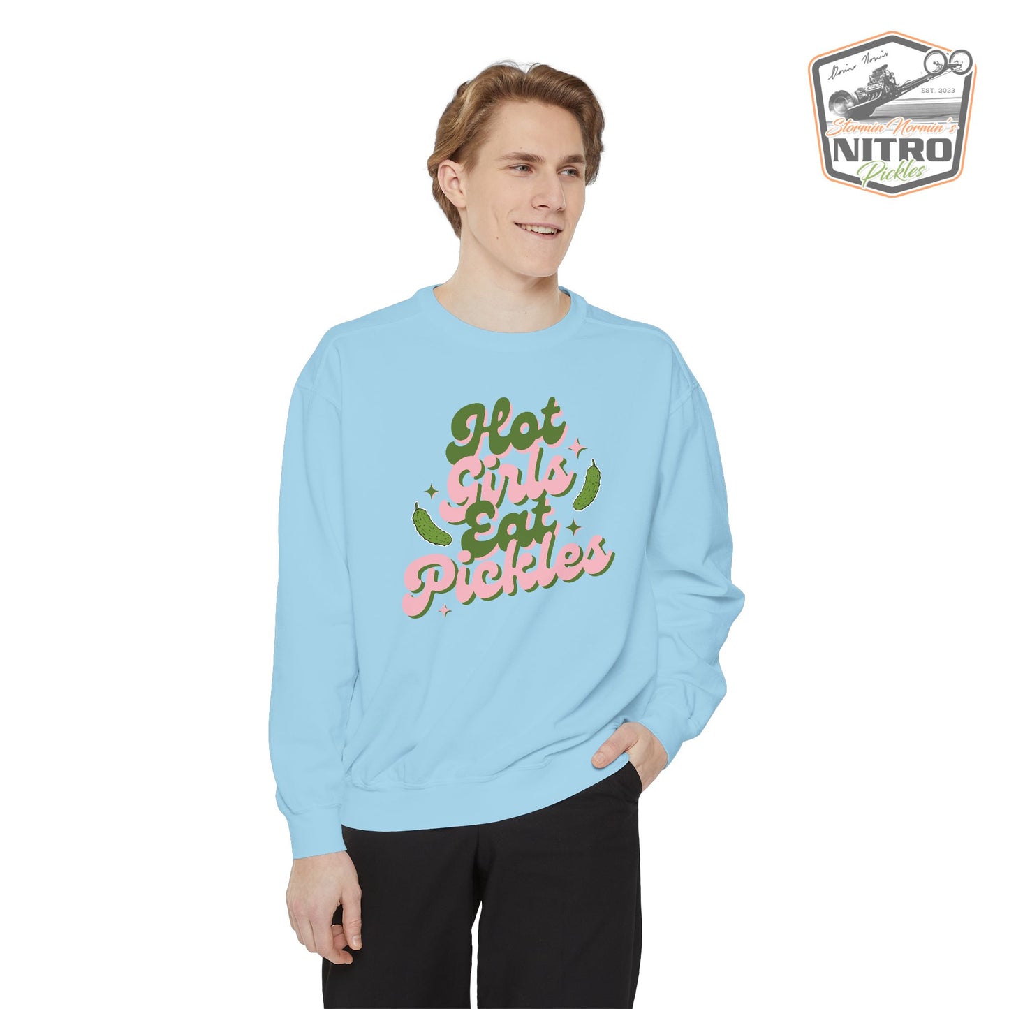 'Hot Girls Eat Pickles' Crewneck Sweatshirt - Pink