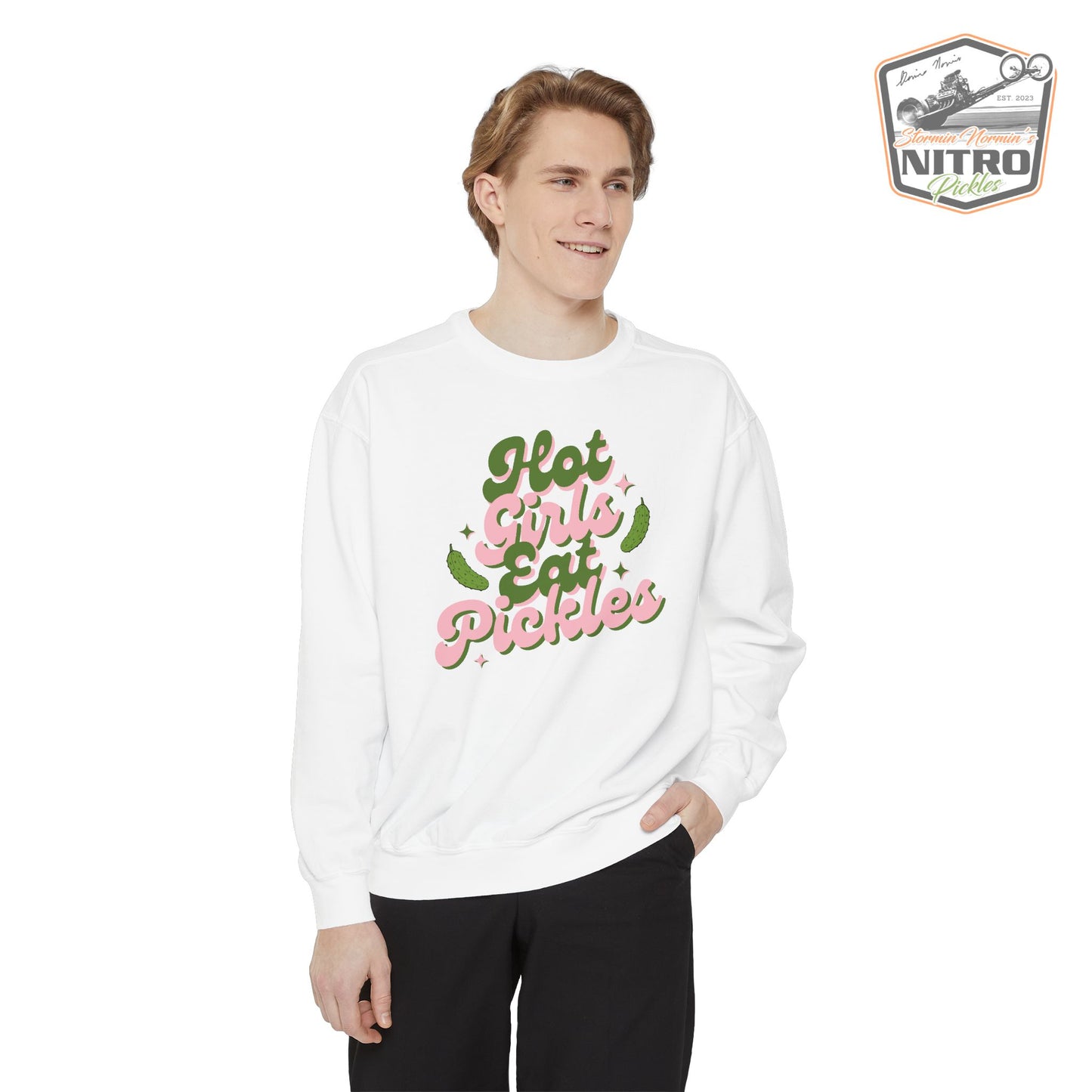 'Hot Girls Eat Pickles' Crewneck Sweatshirt - Pink