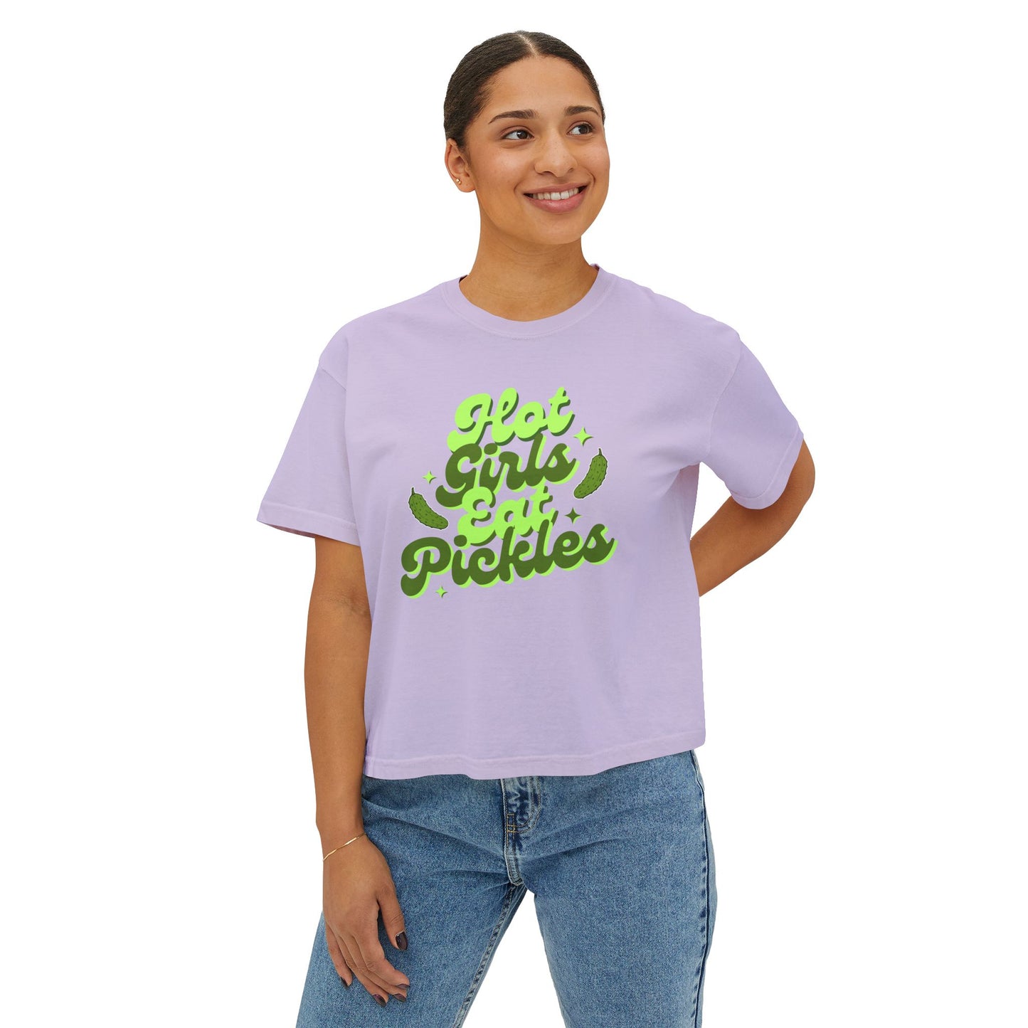 'Hot Girls Eat Pickles' Boxy Crop Tee - Green