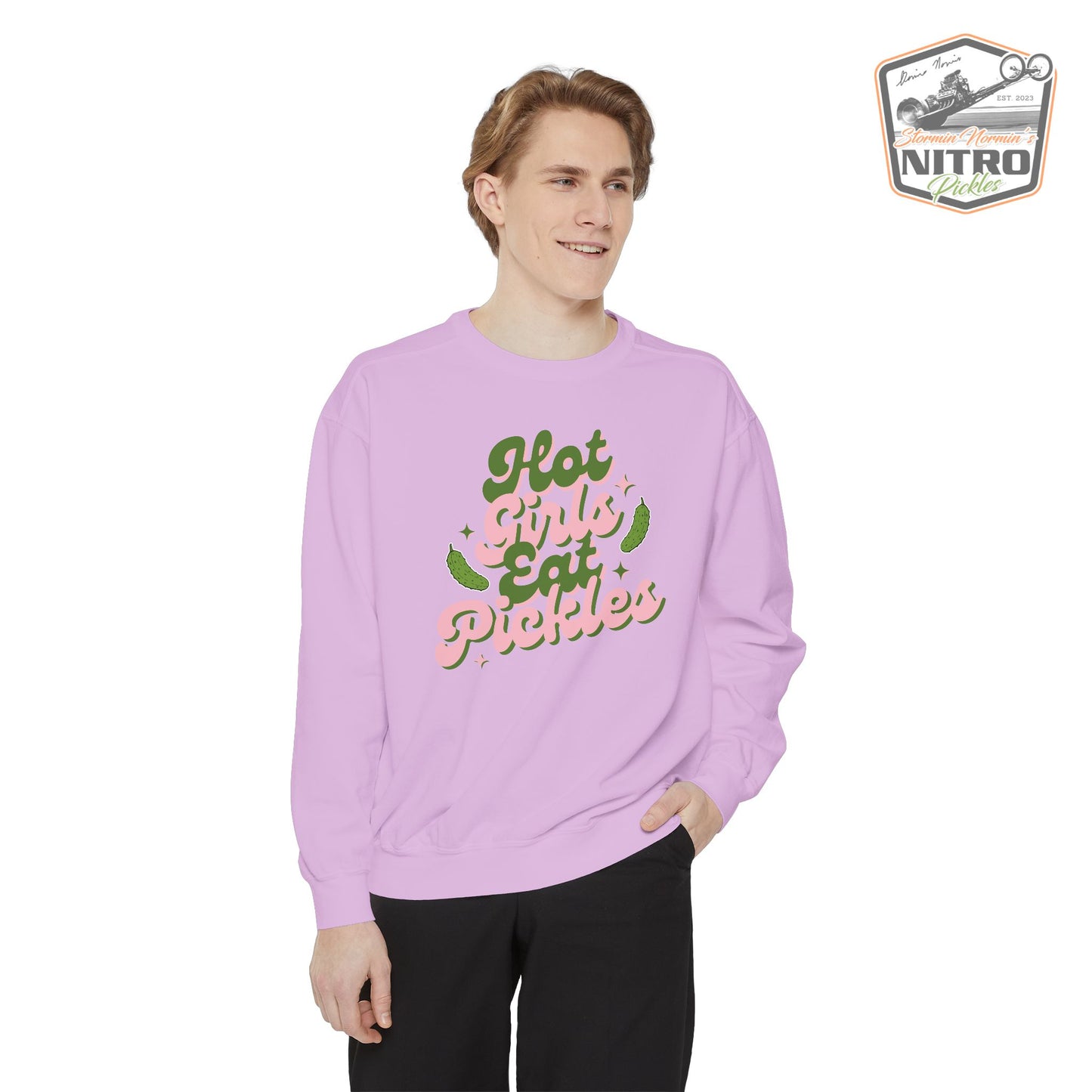 'Hot Girls Eat Pickles' Crewneck Sweatshirt - Pink