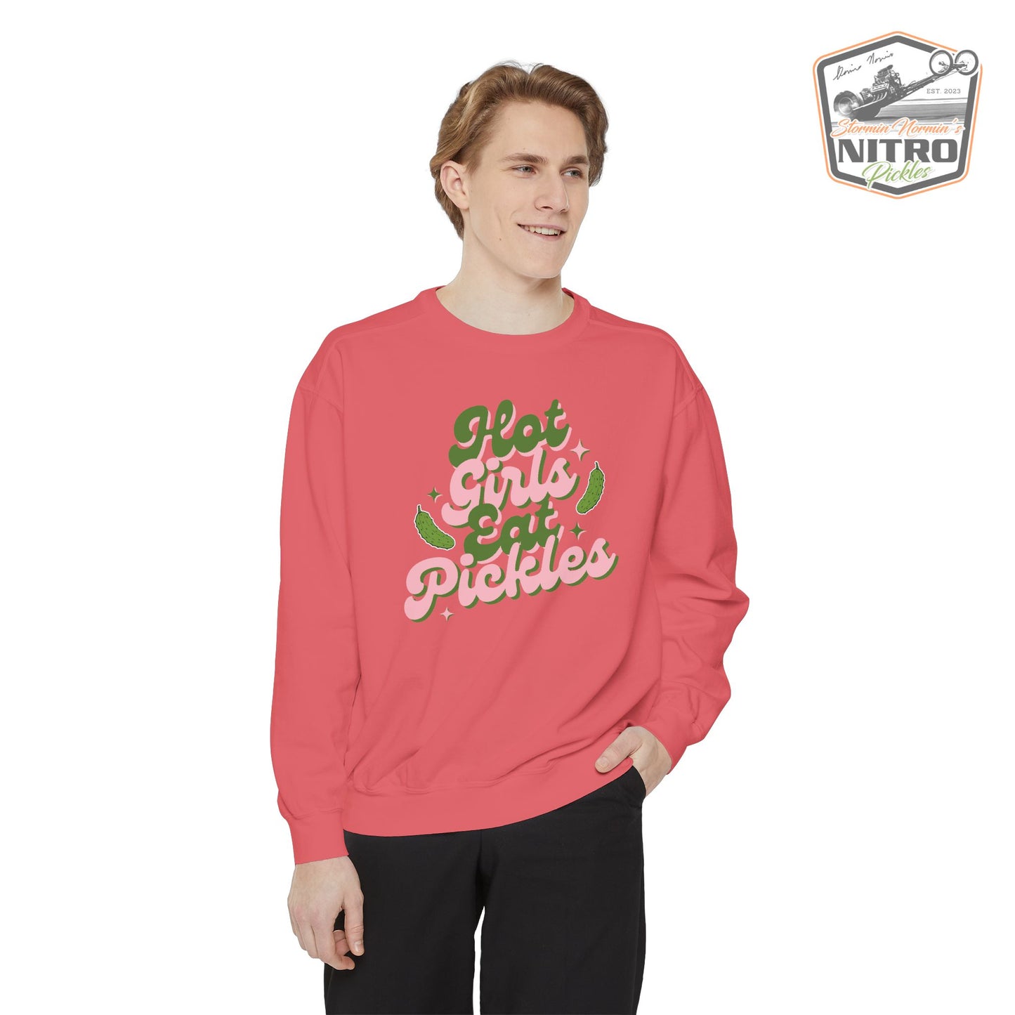 'Hot Girls Eat Pickles' Crewneck Sweatshirt - Pink