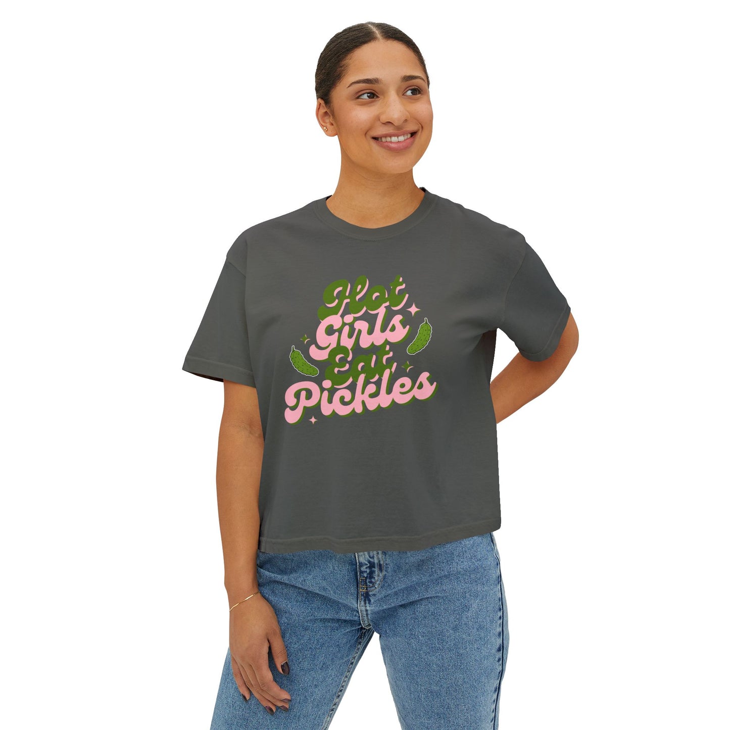 'Hot Girls Eat Pickles' Boxy Crop Tee - Pink