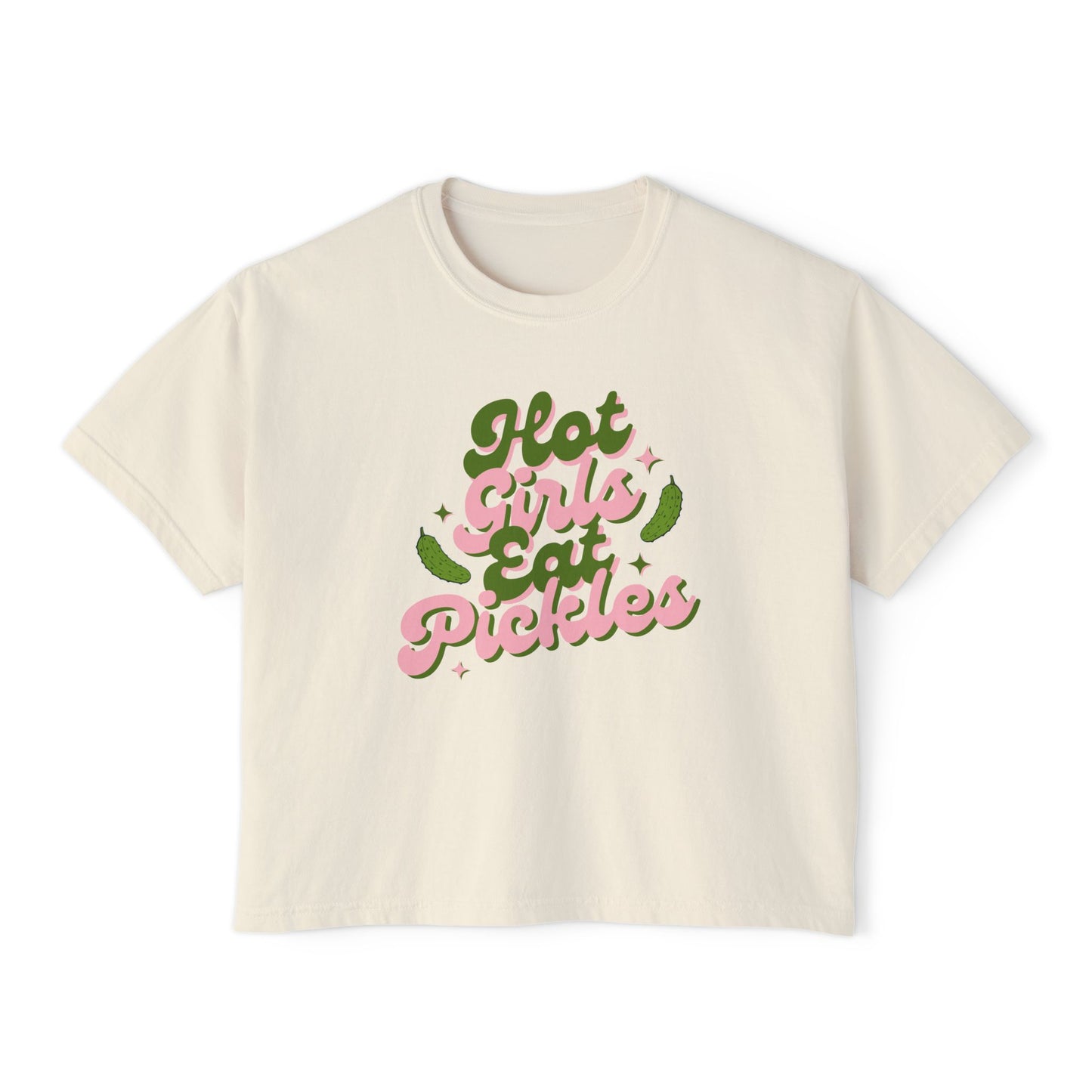 'Hot Girls Eat Pickles' Boxy Crop Tee - Pink