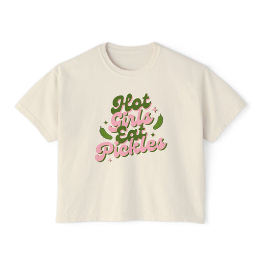 'Hot Girls Eat Pickles' Boxy Crop Tee - Pink