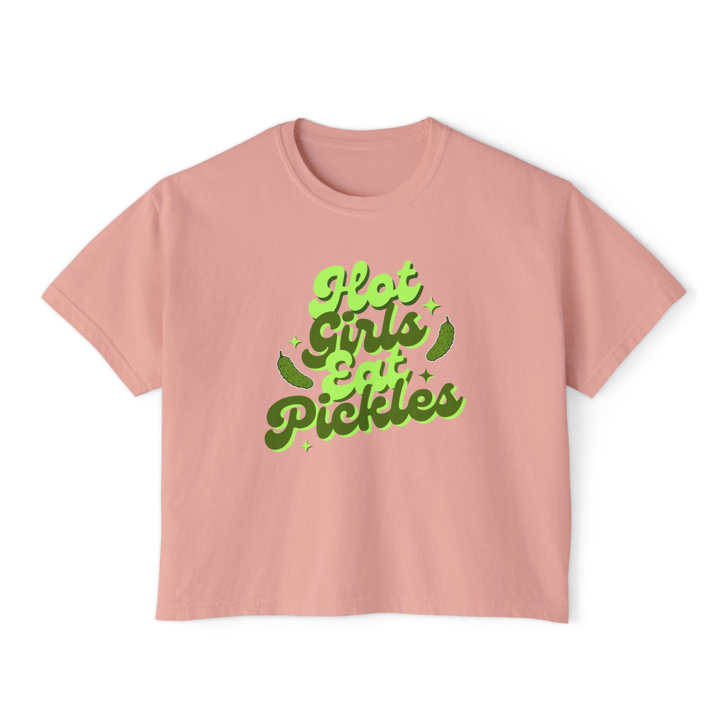 'Hot Girls Eat Pickles' Boxy Crop Tee - Green