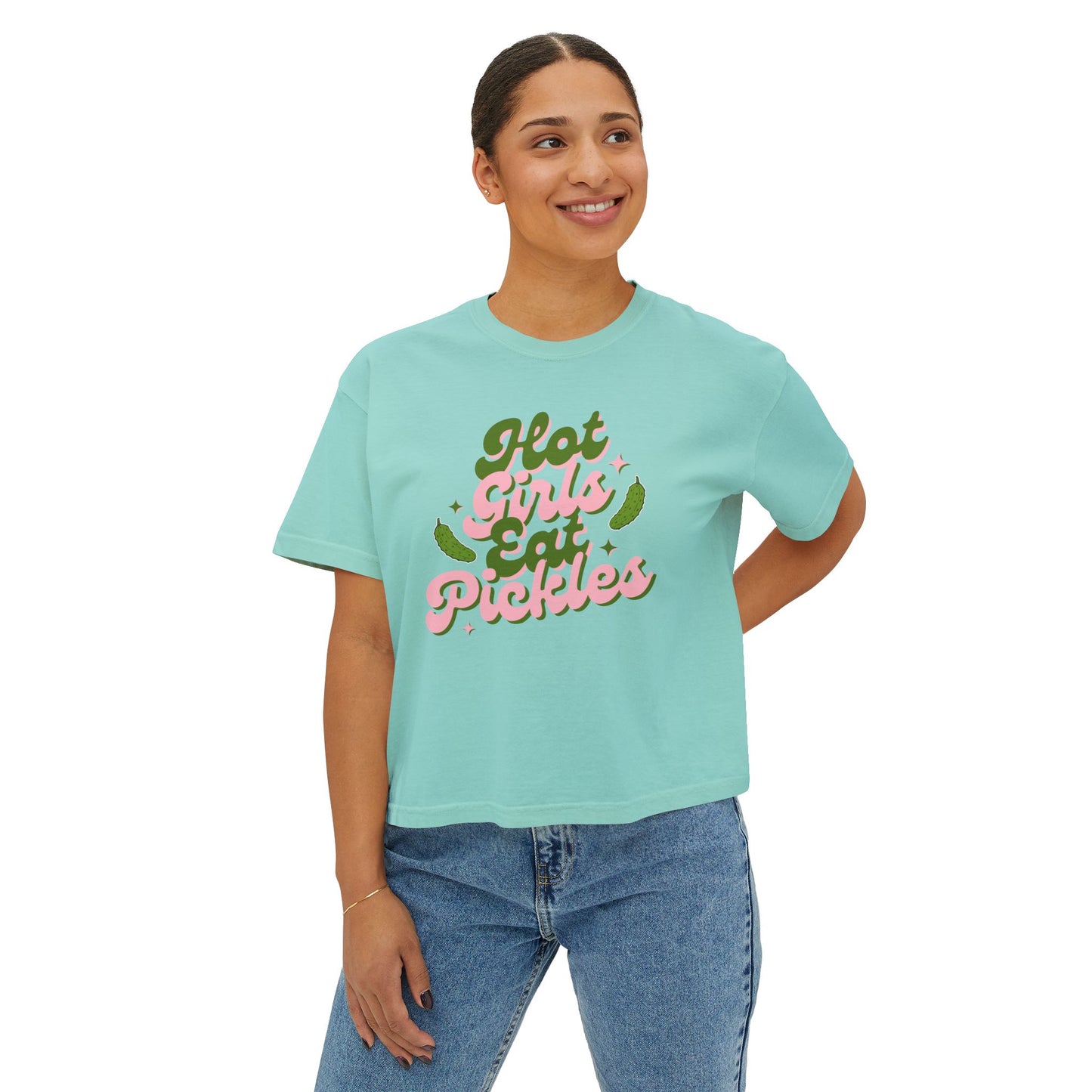 'Hot Girls Eat Pickles' Boxy Crop Tee - Pink