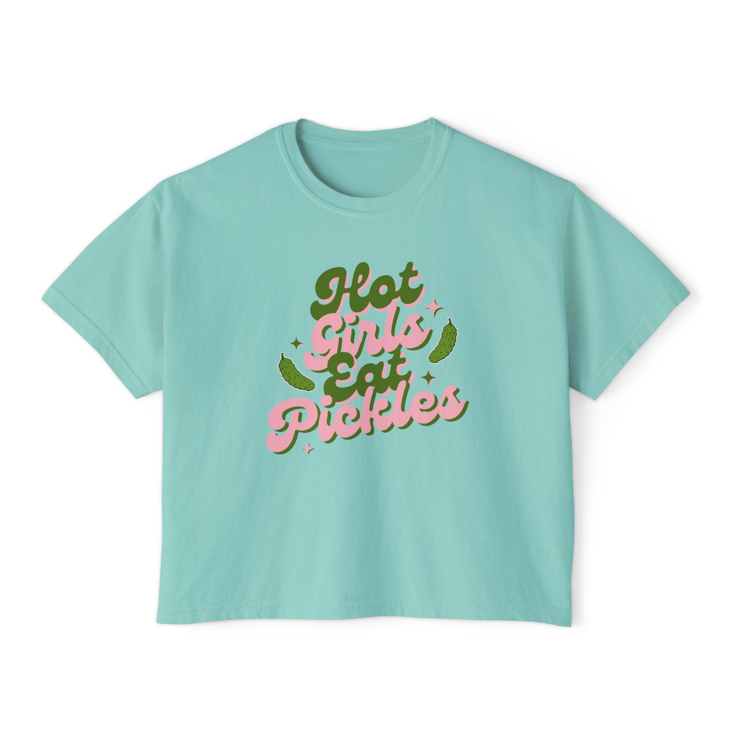 'Hot Girls Eat Pickles' Boxy Crop Tee - Pink