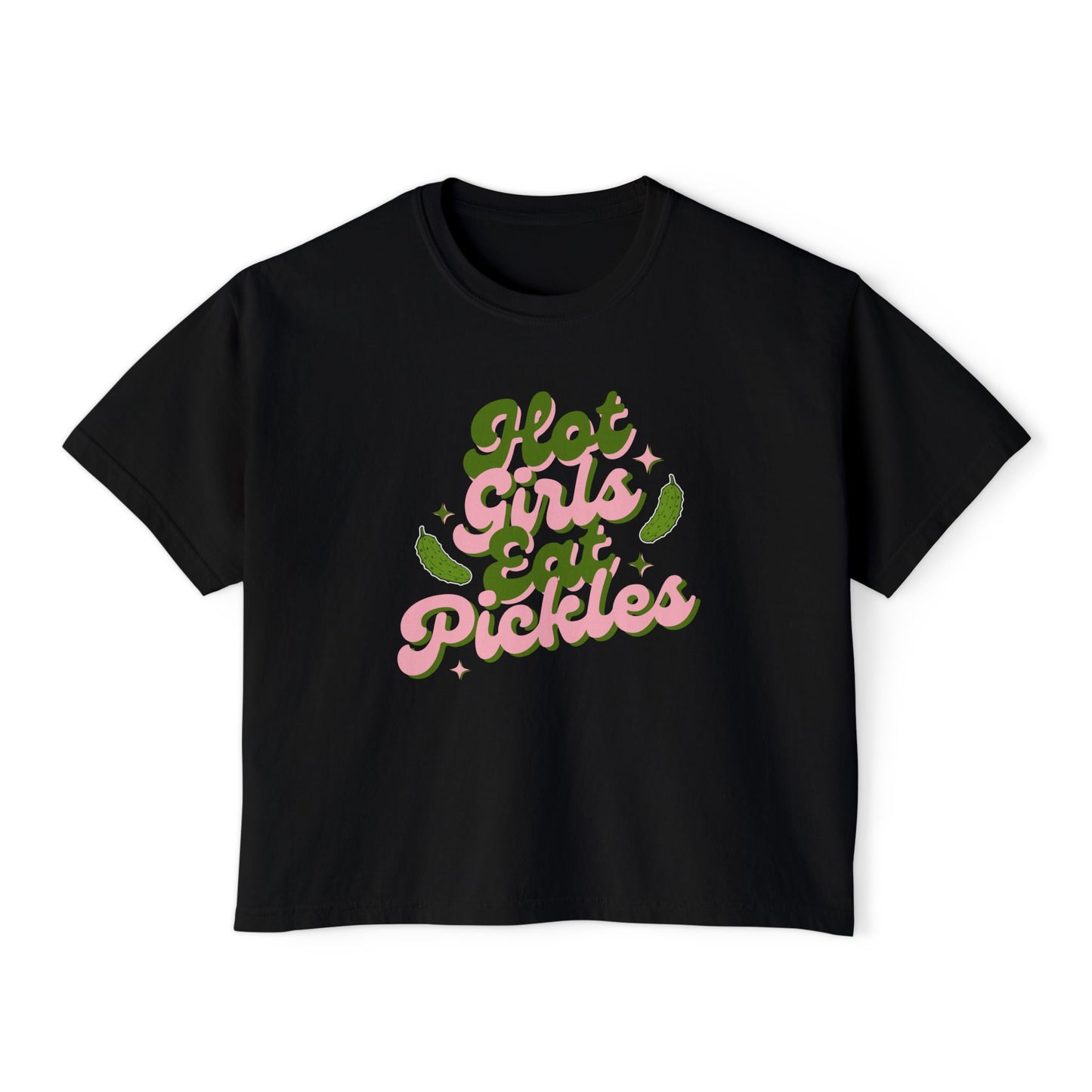 'Hot Girls Eat Pickles' Boxy Crop Tee - Pink