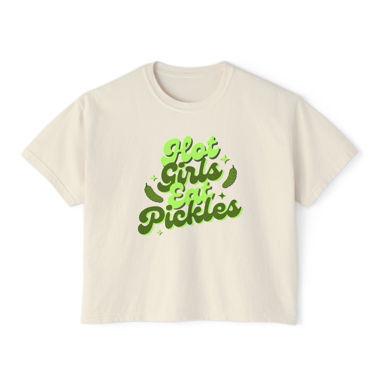 'Hot Girls Eat Pickles' Boxy Crop Tee - Green