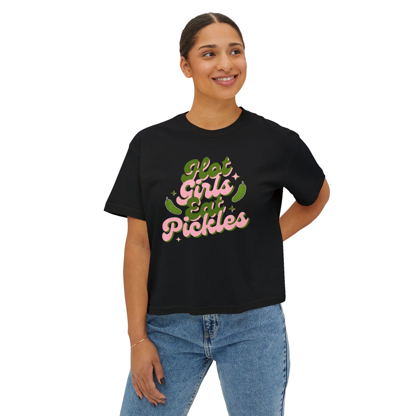 'Hot Girls Eat Pickles' Boxy Crop Tee - Pink