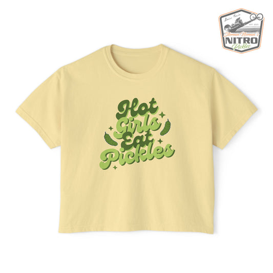 'Hot Girls Eat Pickles' Boxy Crop Tee - Green