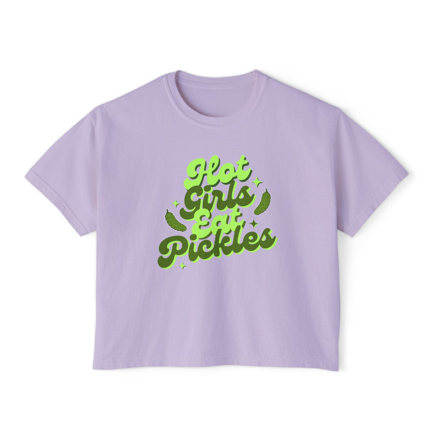 'Hot Girls Eat Pickles' Boxy Crop Tee - Green